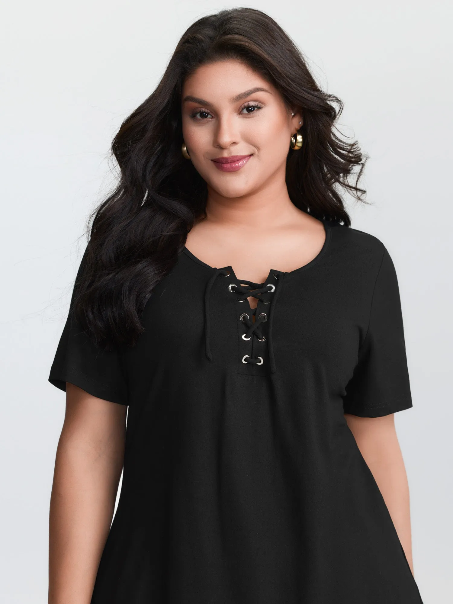 Cross Tie Neckline Plain T-Shirt sold by Bloomchic product image thumbnail 2