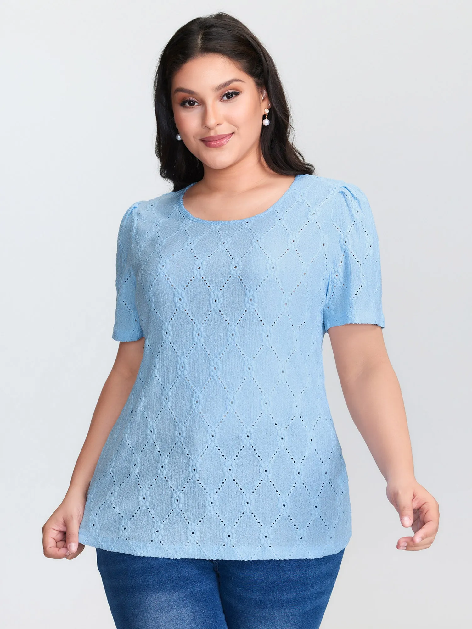 Textured Cut Out Plain T-Shirt sold by Bloomchic