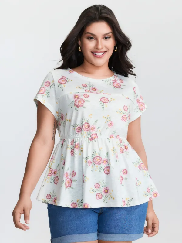 Floral Print Cinched Flared Blouse sold by Bloomchic