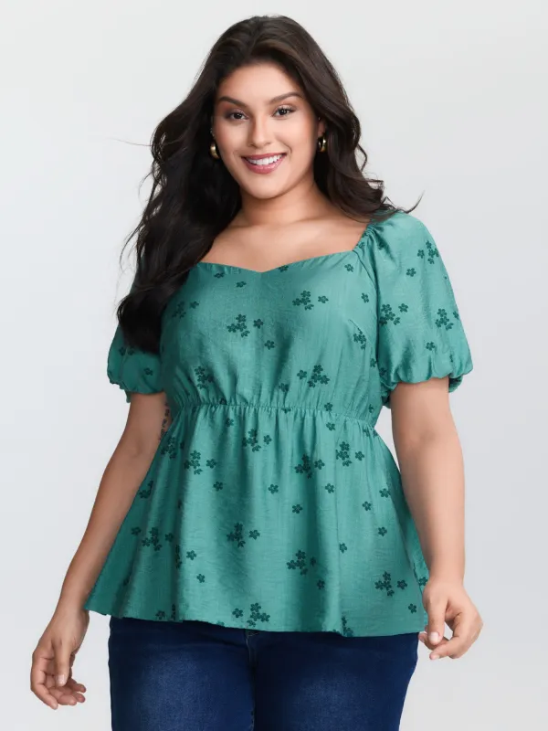 Floral Print Sweetheart Neckline Rayon Blouse sold by Bloomchic