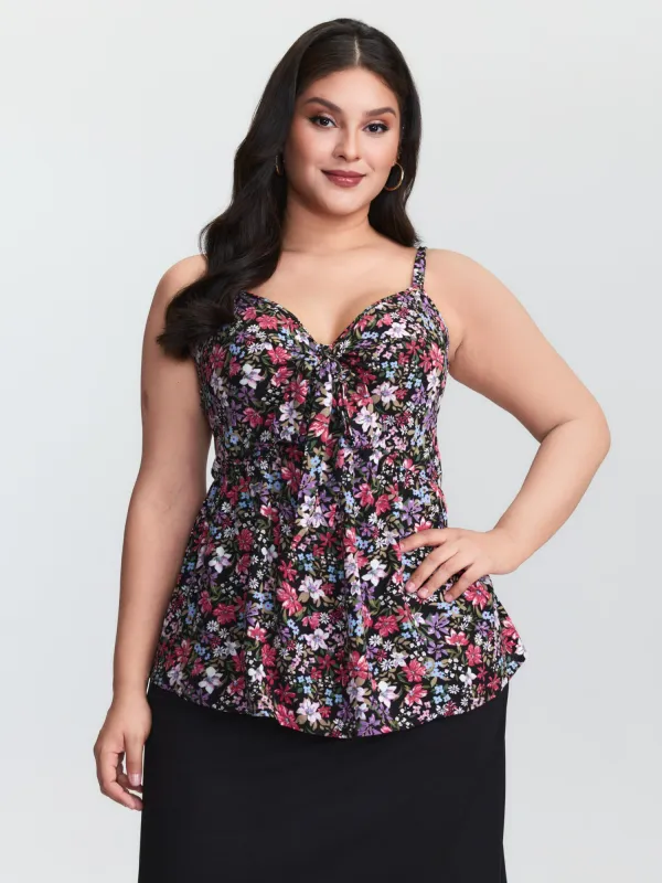 Floral Print Bow Tie Cinched Waist Tank Top sold by Bloomchic