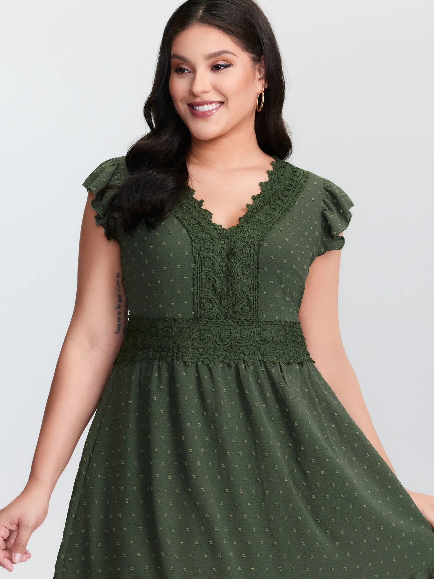 Textured Polka Dots Lace Trim Mini Dress sold by Bloomchic product image thumbnail 2