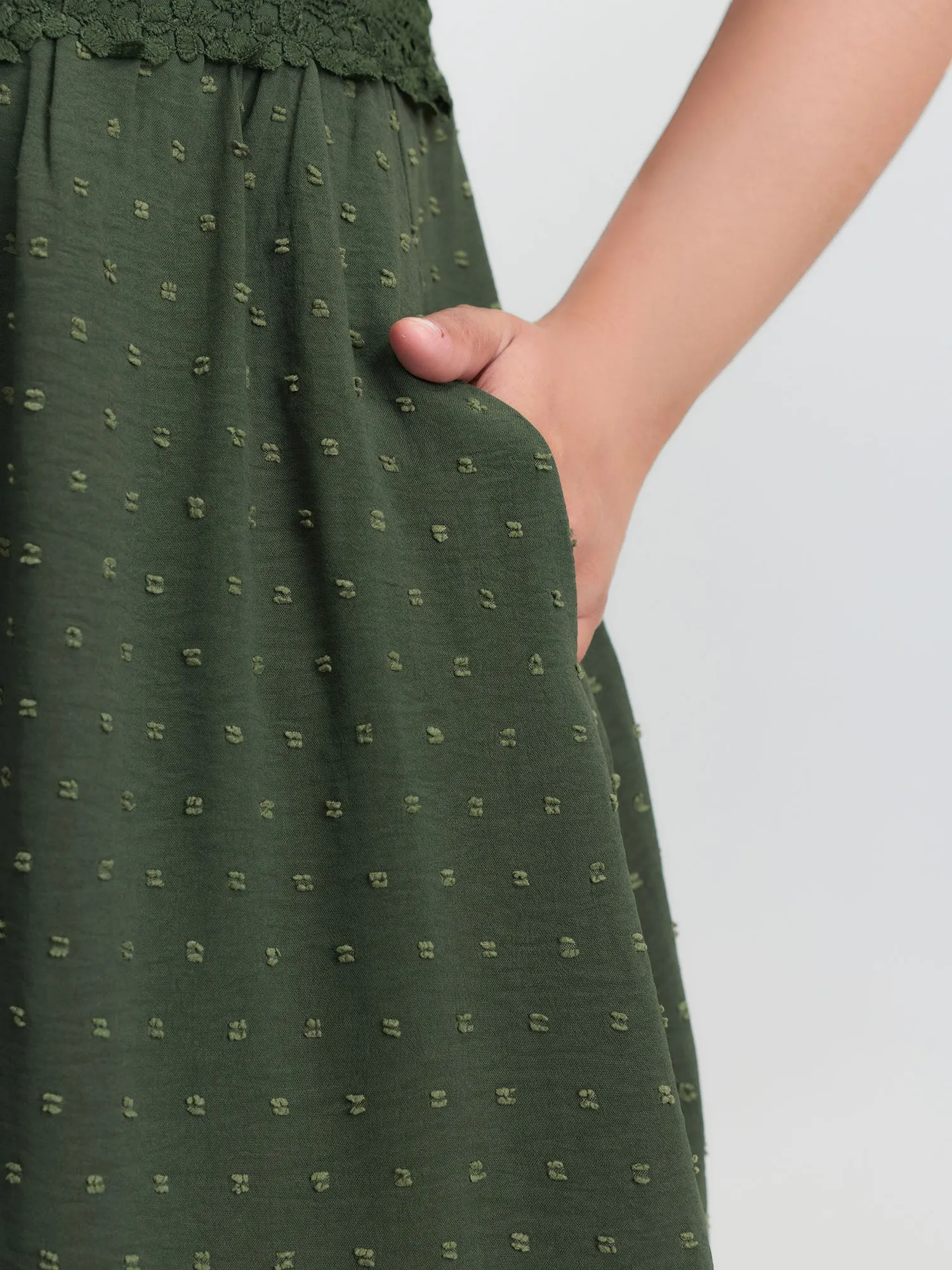 Textured Polka Dots Lace Trim Mini Dress sold by Bloomchic product image thumbnail 4