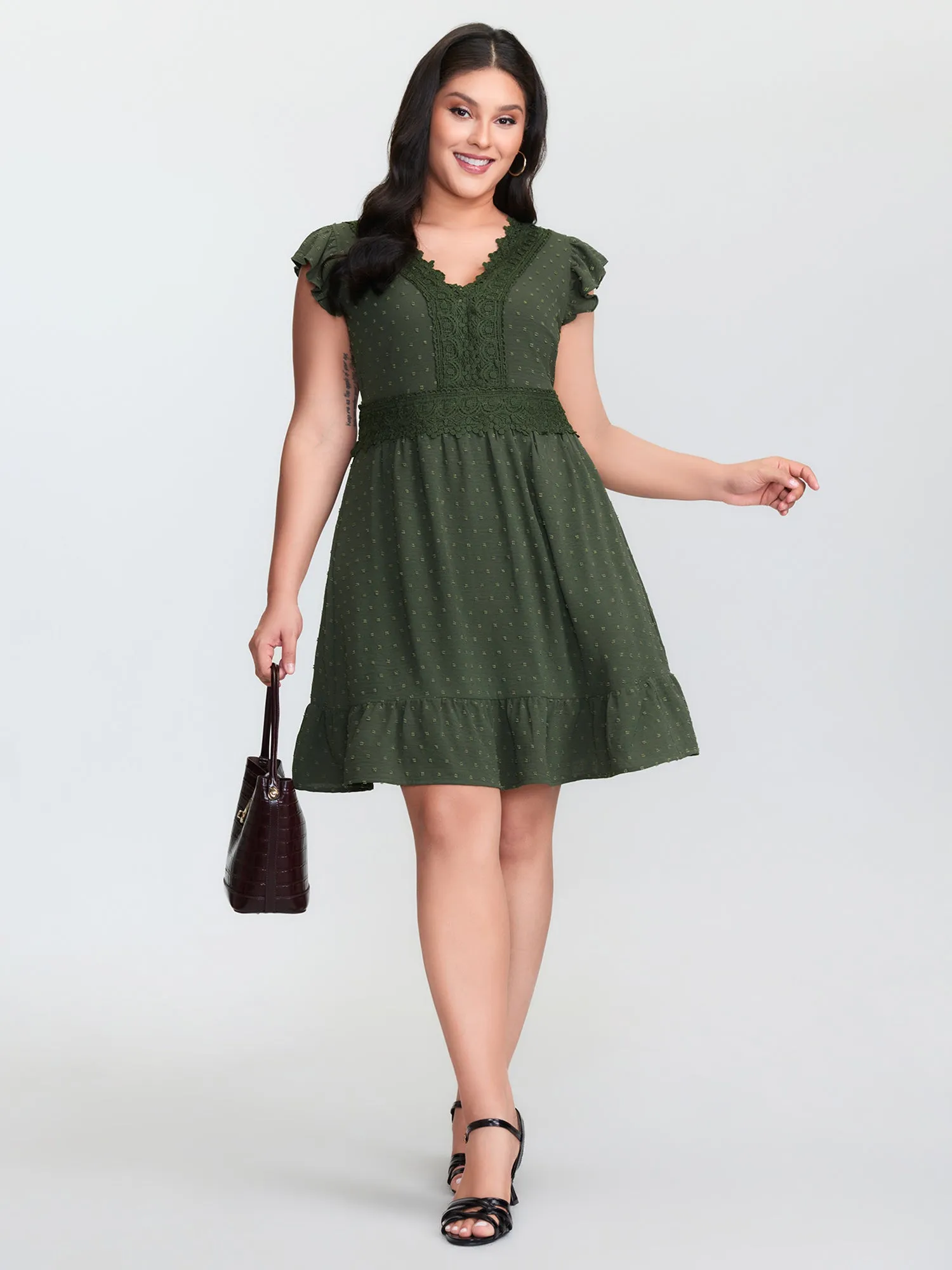 Textured Polka Dots Lace Trim Mini Dress sold by Bloomchic product image thumbnail 3