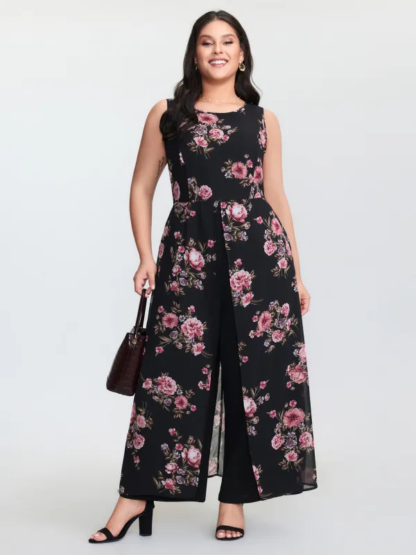 Floral Print Layered Contrast Jumpsuit made by Bloomchic