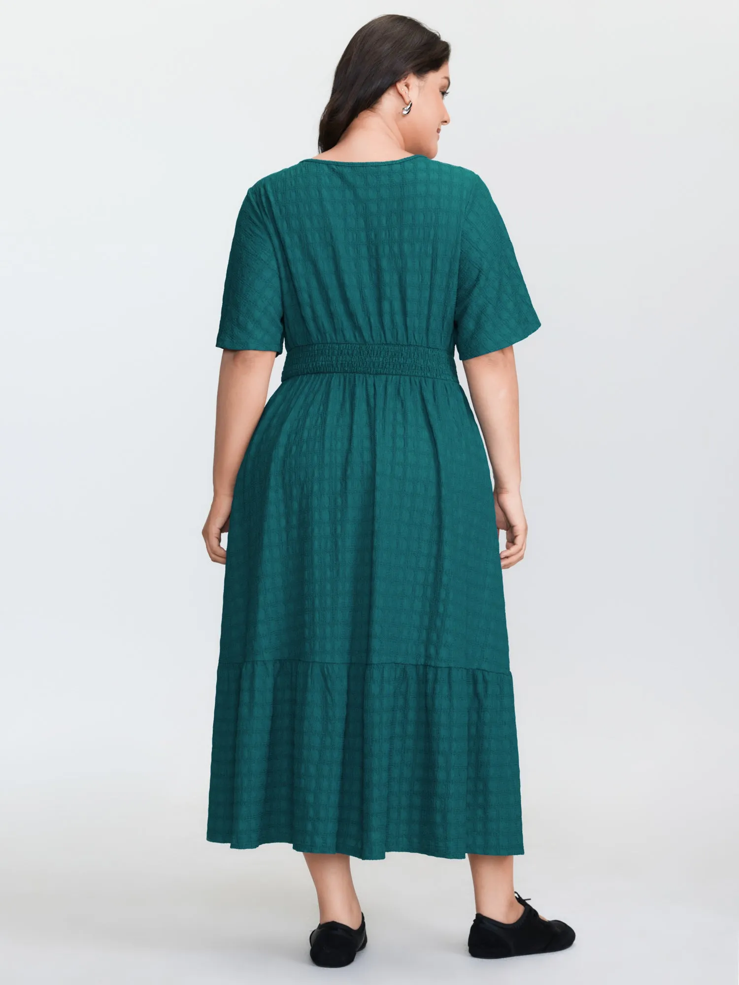 Textured V-Neck Shirred Waist Midi Dress sold by Bloomchic product image thumbnail 5