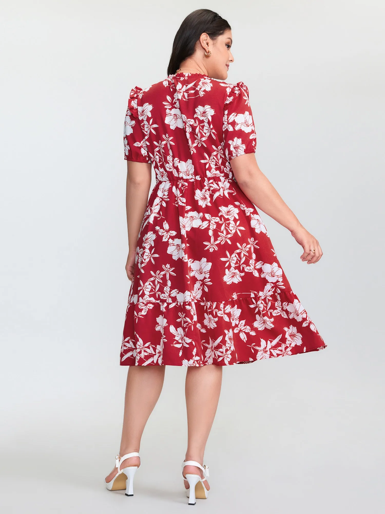 Floral Print Shirred Front Flutter Sleeve Midi Dress sold by Bloomchic product image thumbnail 5