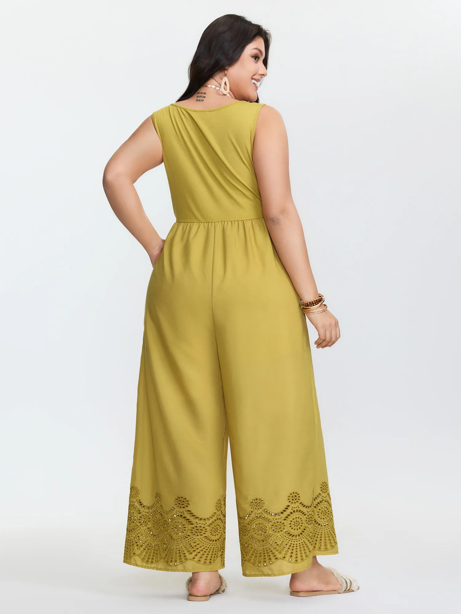 Scallop Embroidered Hem Sleeveless Jumpsuit sold by Bloomchic product image thumbnail 5