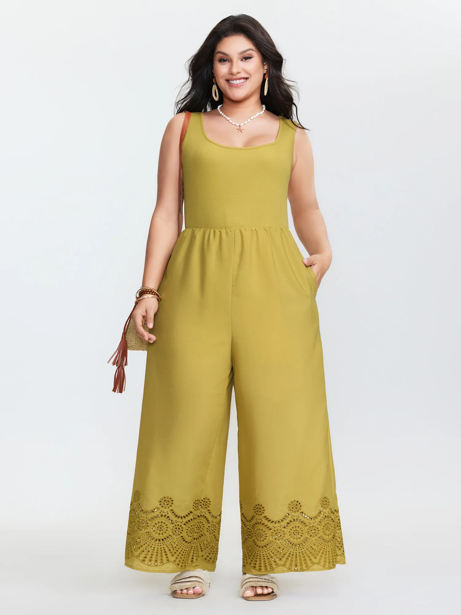 Scallop Embroidered Hem Sleeveless Jumpsuit sold by Bloomchic product image thumbnail 2