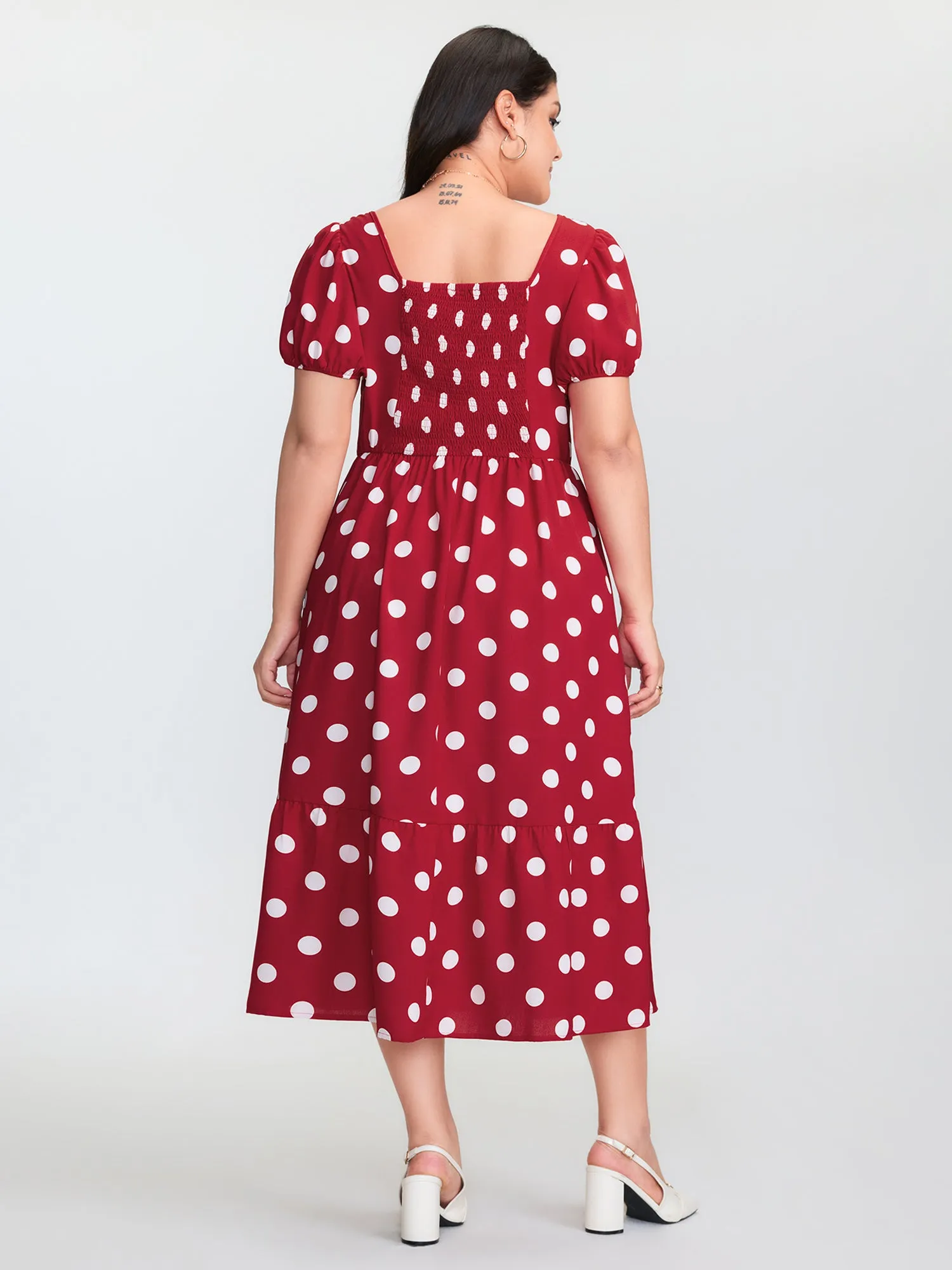 Polka Dots Shirred Cinched Waist Midi Dress sold by Bloomchic product image thumbnail 5