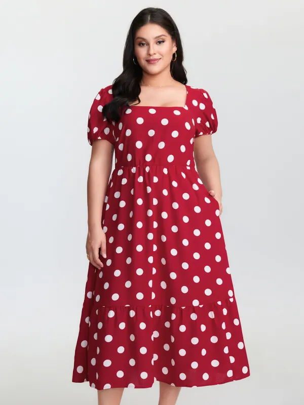 Polka Dots Shirred Cinched Waist Midi Dress sold by Bloomchic