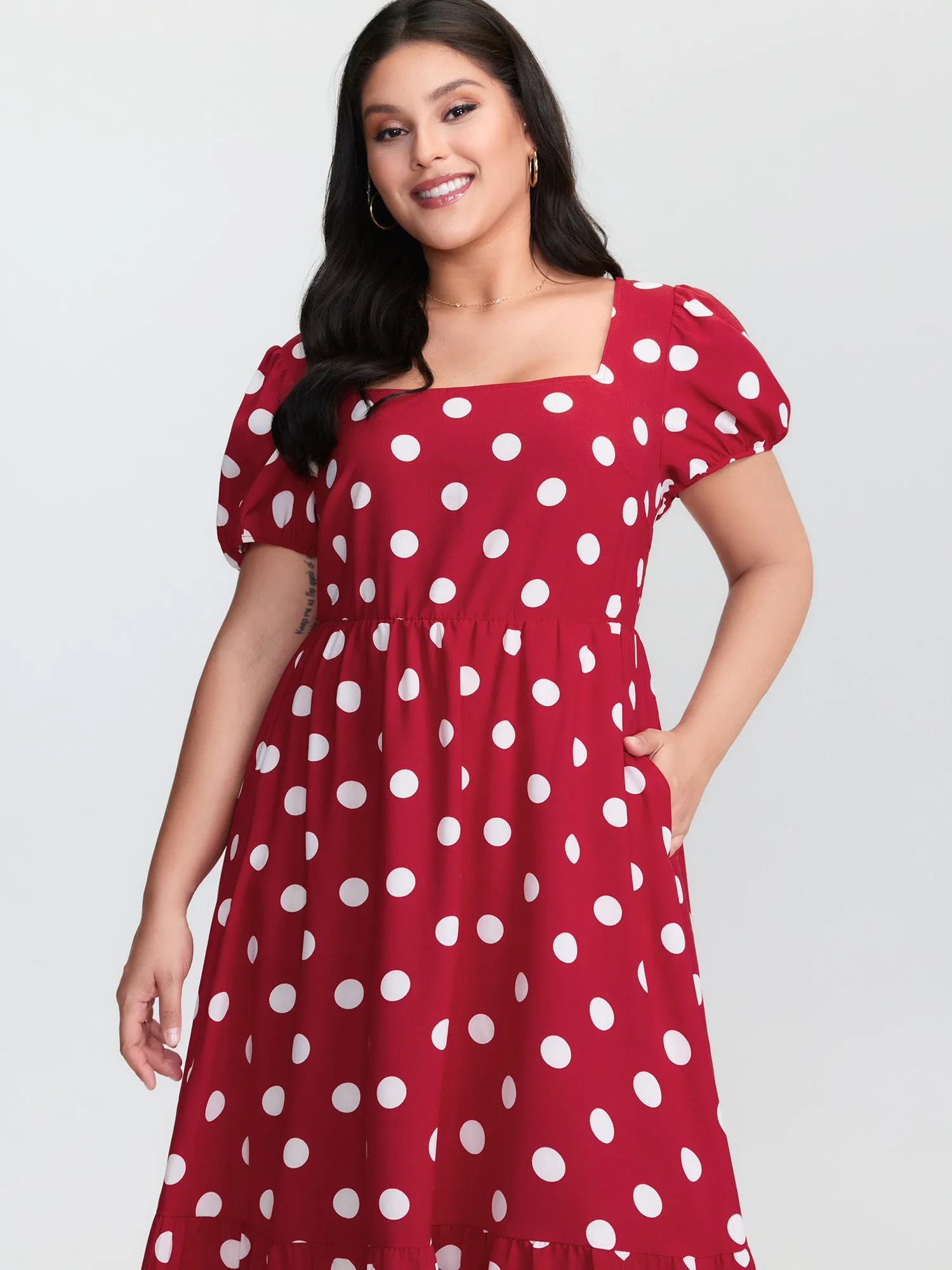 Polka Dots Shirred Cinched Waist Midi Dress sold by Bloomchic product image thumbnail 2