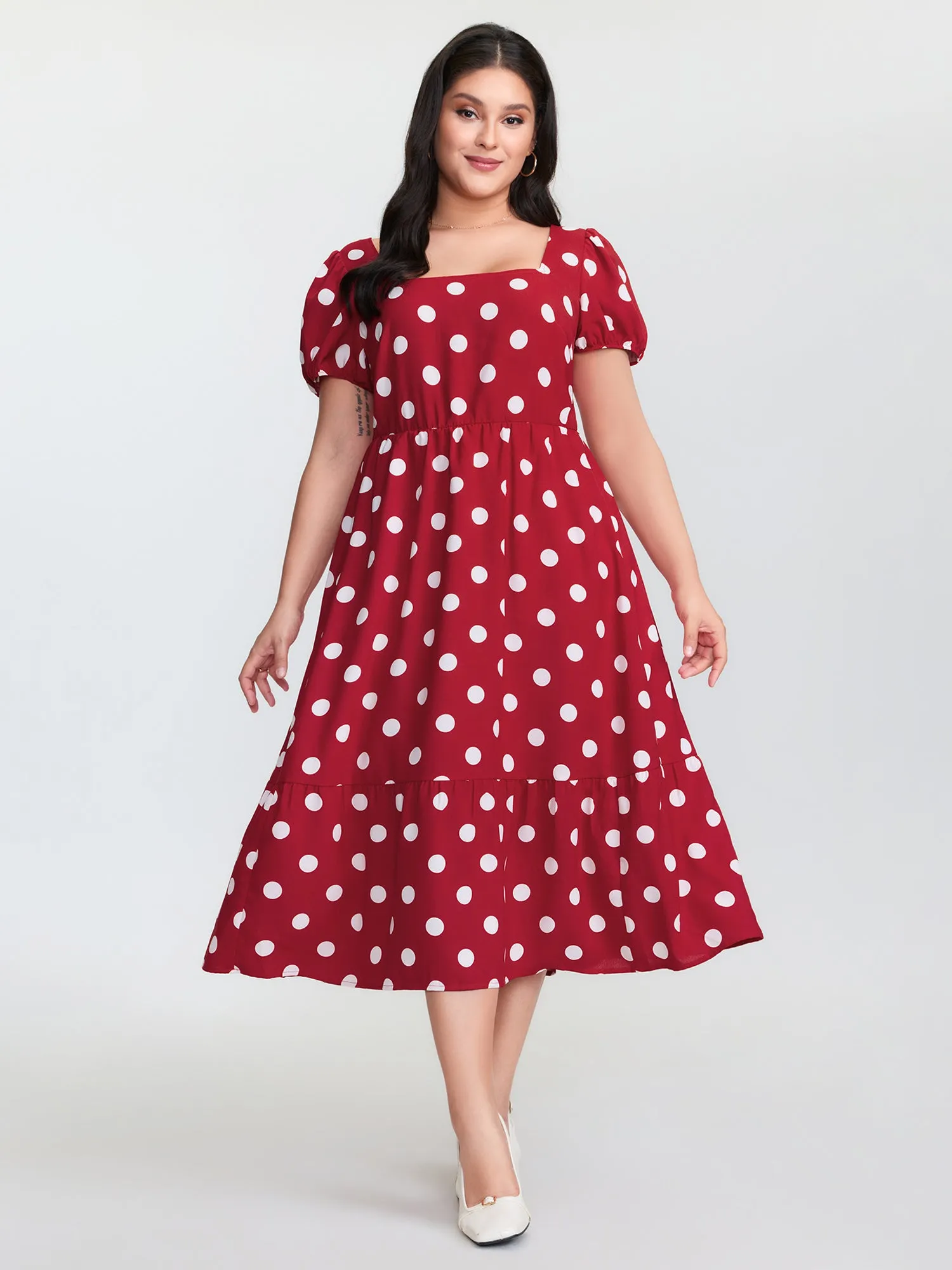 Polka Dots Shirred Cinched Waist Midi Dress sold by Bloomchic product image thumbnail 3