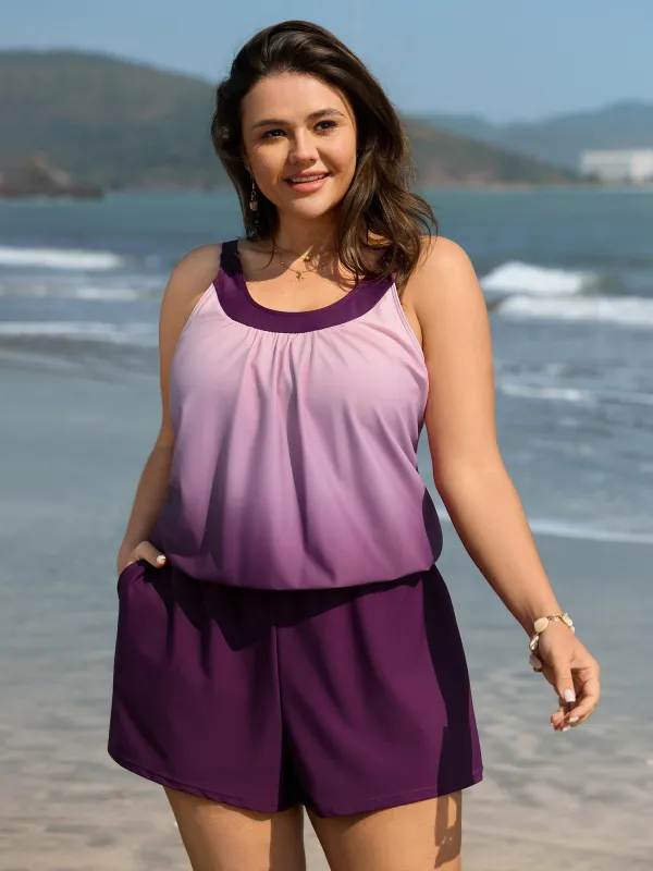 Color Gradient Adjustable Pockets One-Piece Swimsuit sold by Bloomchic