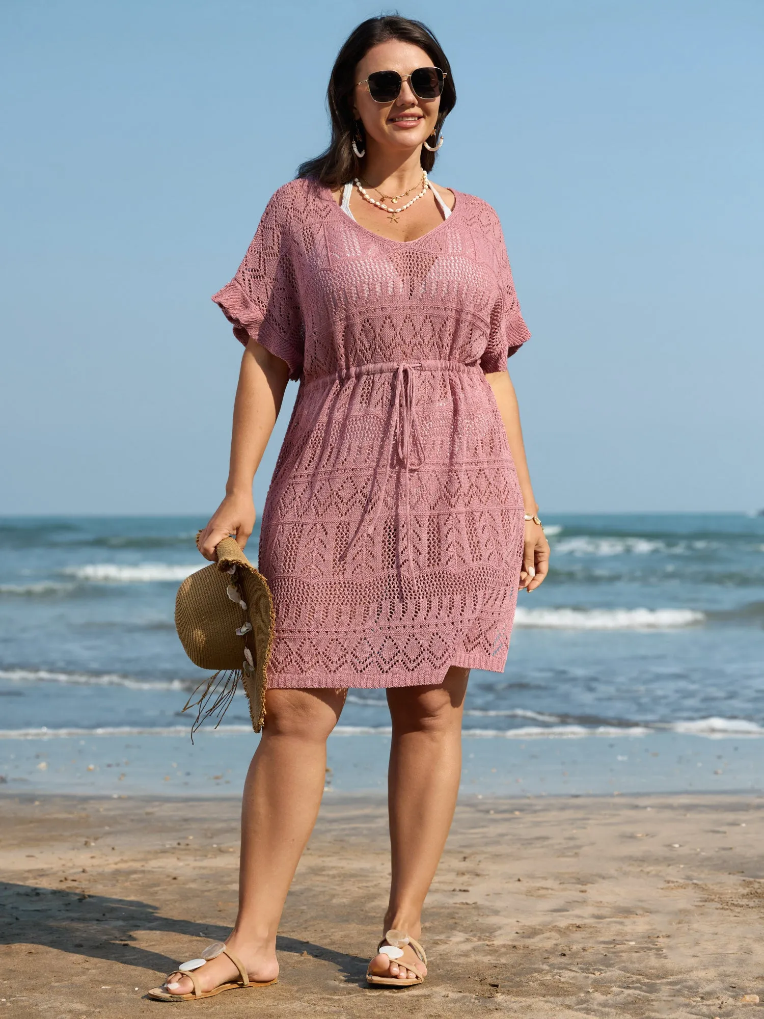 Textured Cut-Out Drawstring Swim Cover-Up sold by Bloomchic product image thumbnail 3