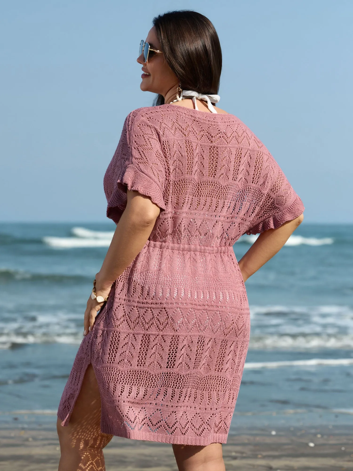 Textured Cut-Out Drawstring Swim Cover-Up sold by Bloomchic product image thumbnail 4