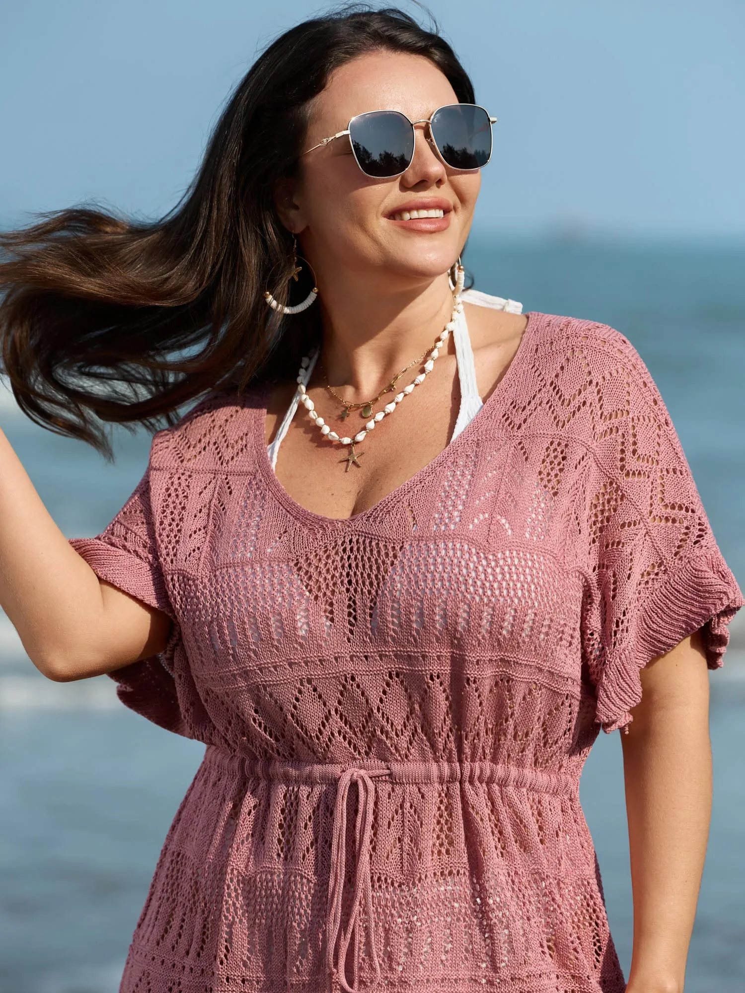 Textured Cut-Out Drawstring Swim Cover-Up sold by Bloomchic product image thumbnail 2