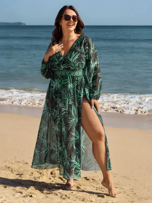 Tropical Plant Print One-Piece Swimsuit Set sold by Bloomchic