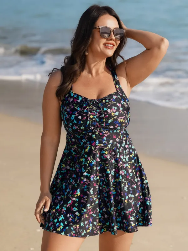 Colorful Floral Print Drawstring Swim Dress sold by Bloomchic