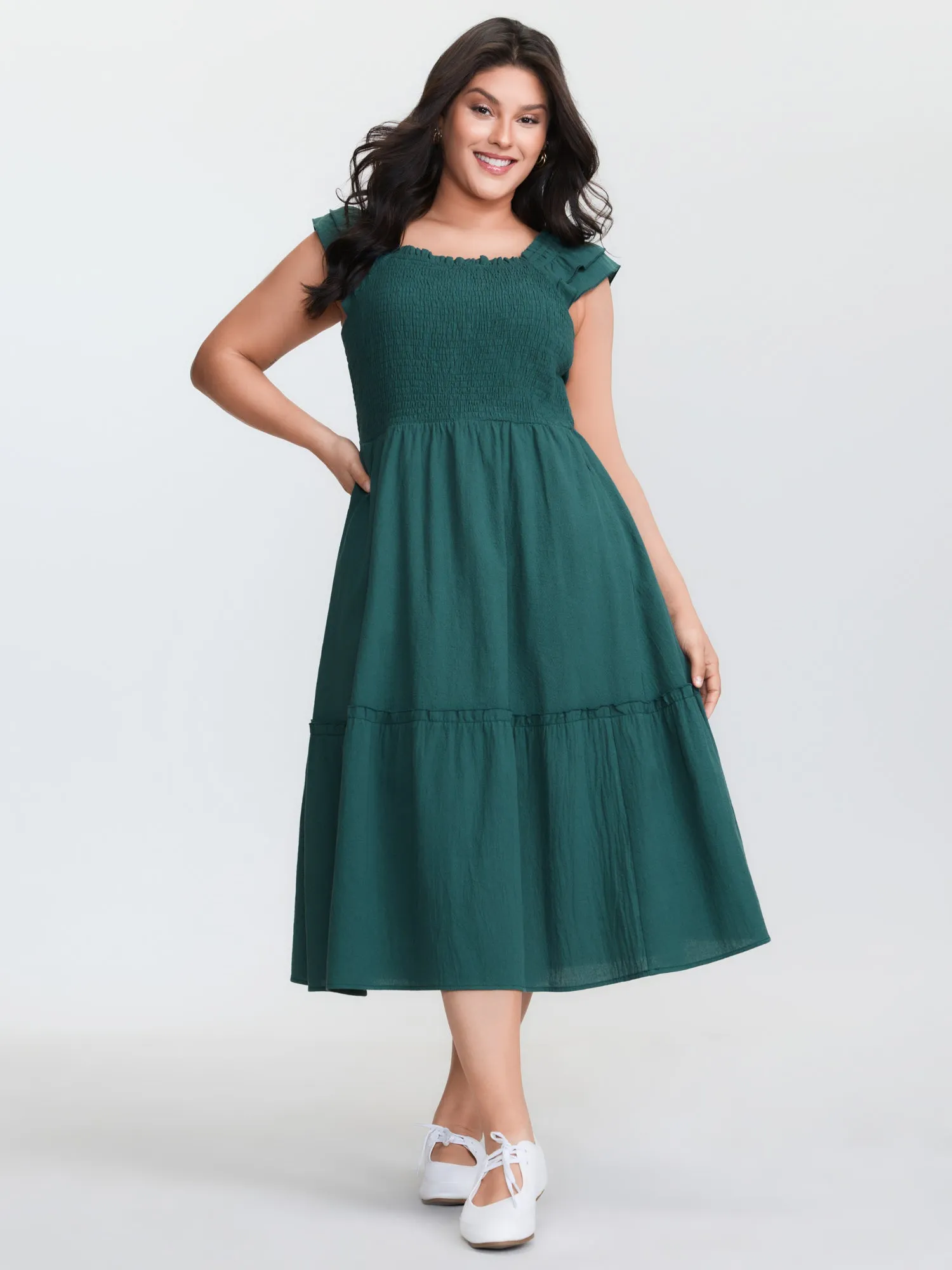 Pure Cotton Shirred Bodice Midi Dress sold by Bloomchic product image thumbnail 2