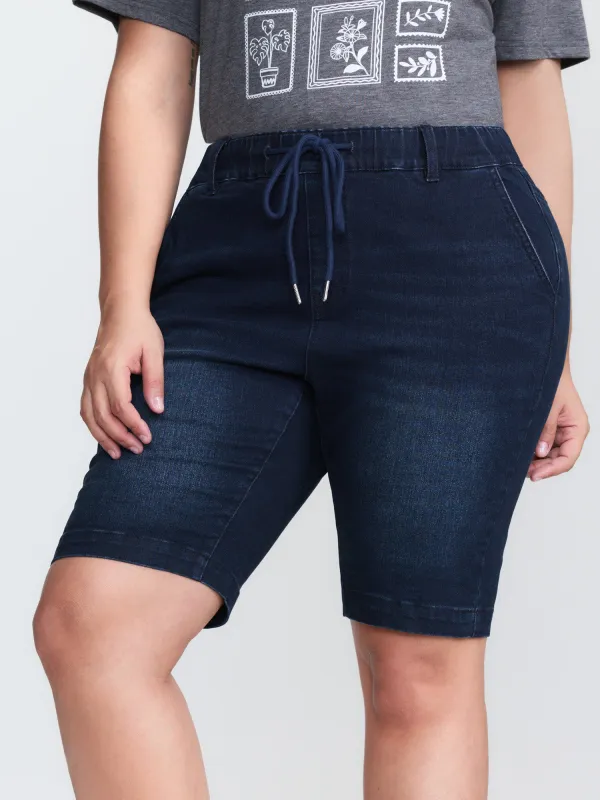 Elastic Waistline Drawstring Skinny-Fit Denim Shorts made by Bloomchic