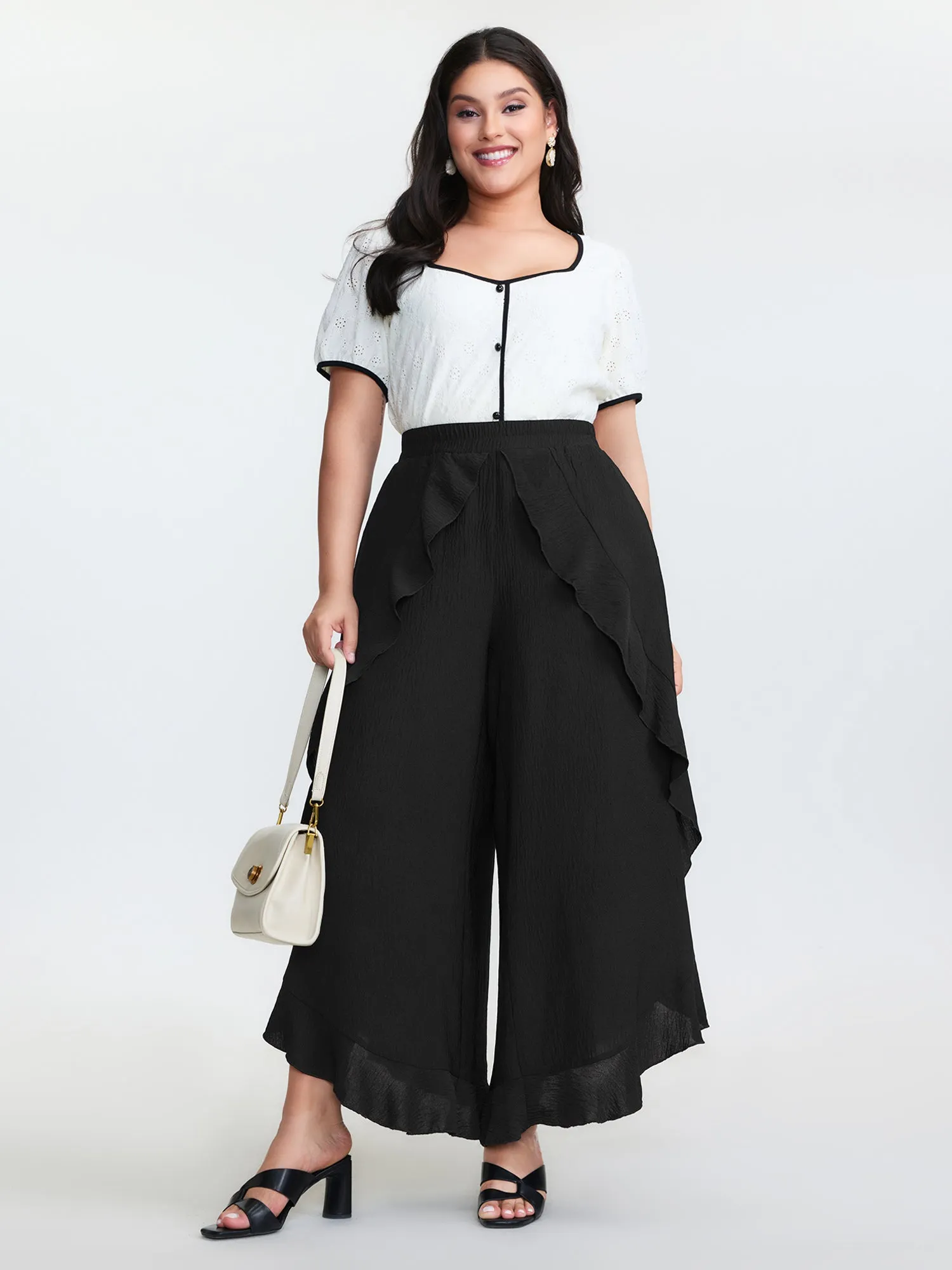 Stretchy Ruffled Trim Wide-Leg Pants sold by Bloomchic product image thumbnail 2