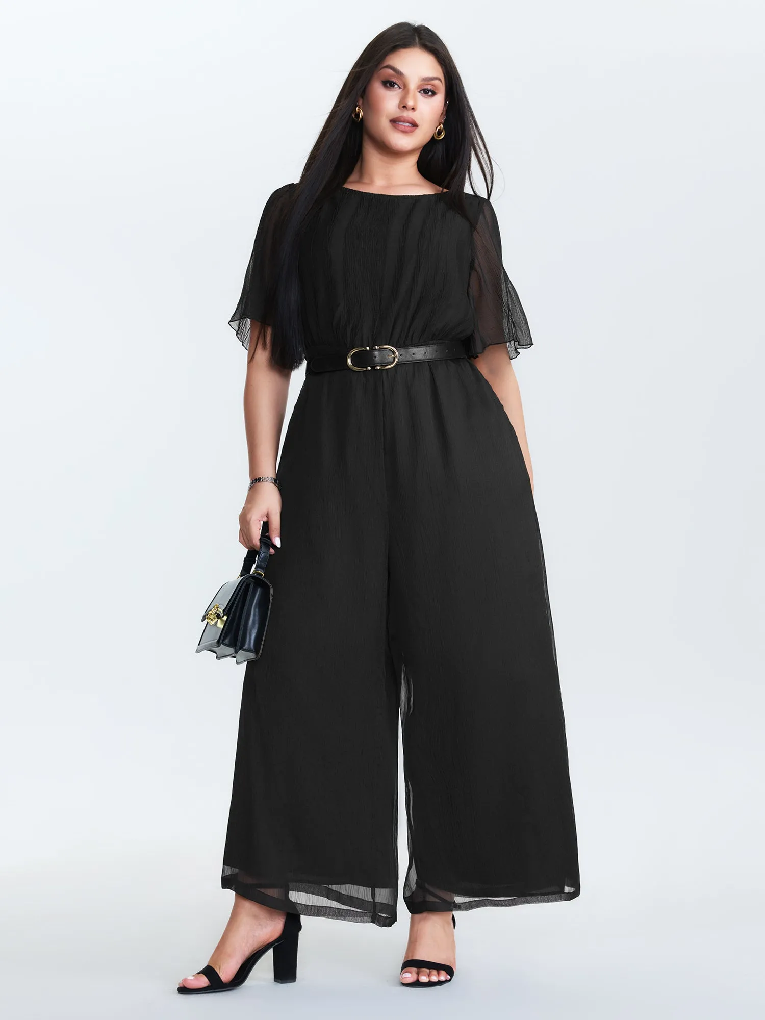 Sheer Textured Flowy Jumpsuit sold by Bloomchic