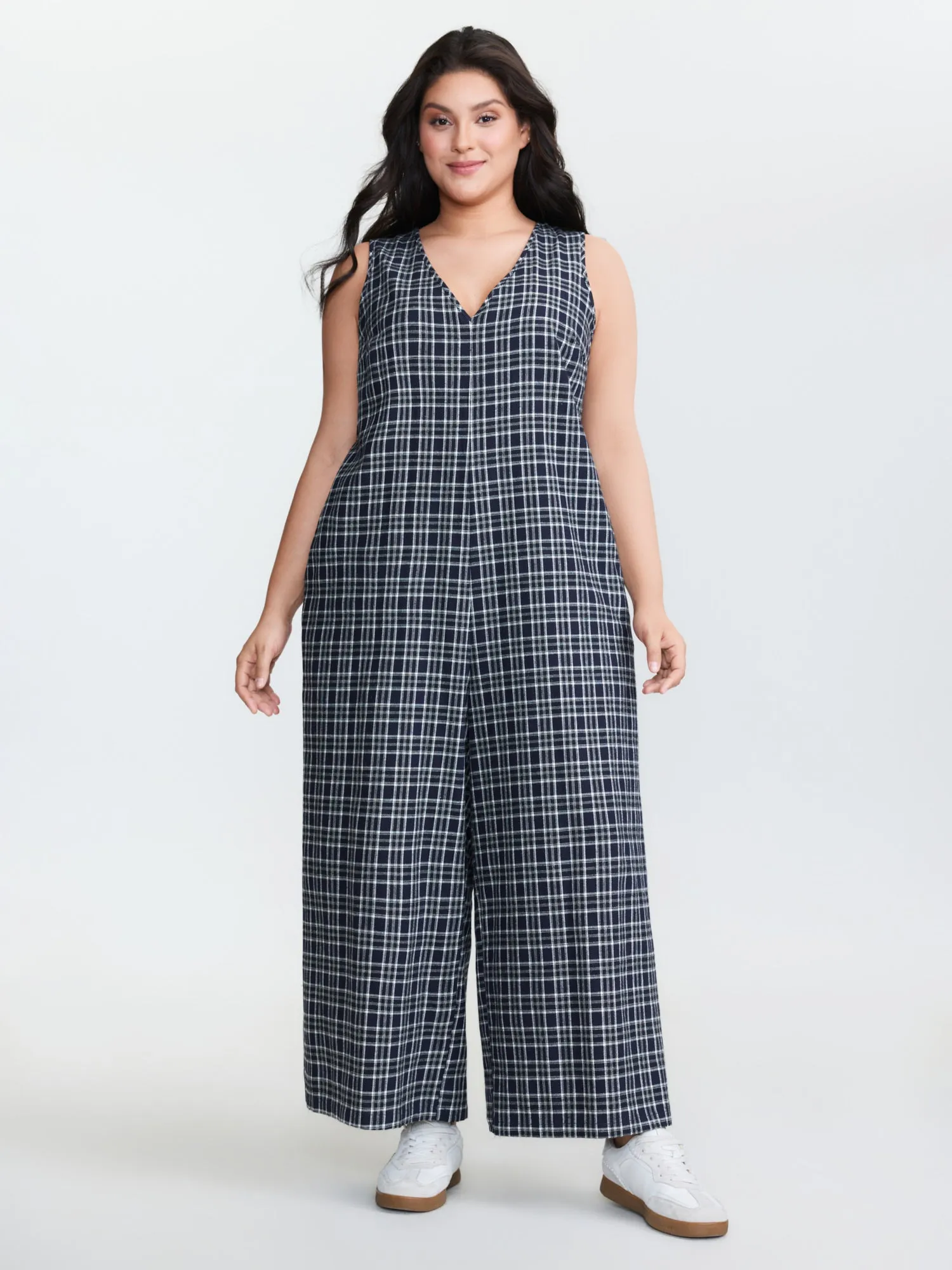 Grid Print Backless Tie Jumpsuit sold by Bloomchic product image thumbnail 2