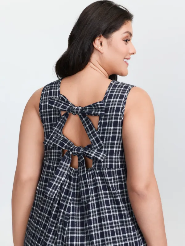 Grid Print Backless Tie Jumpsuit sold by Bloomchic