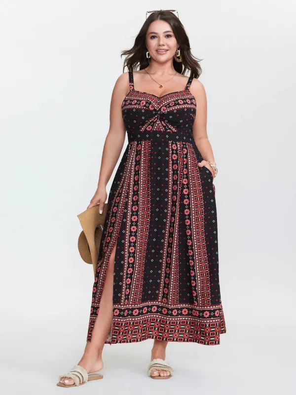 Boho Print Color Contrast Cami Maxi Dress sold by Bloomchic