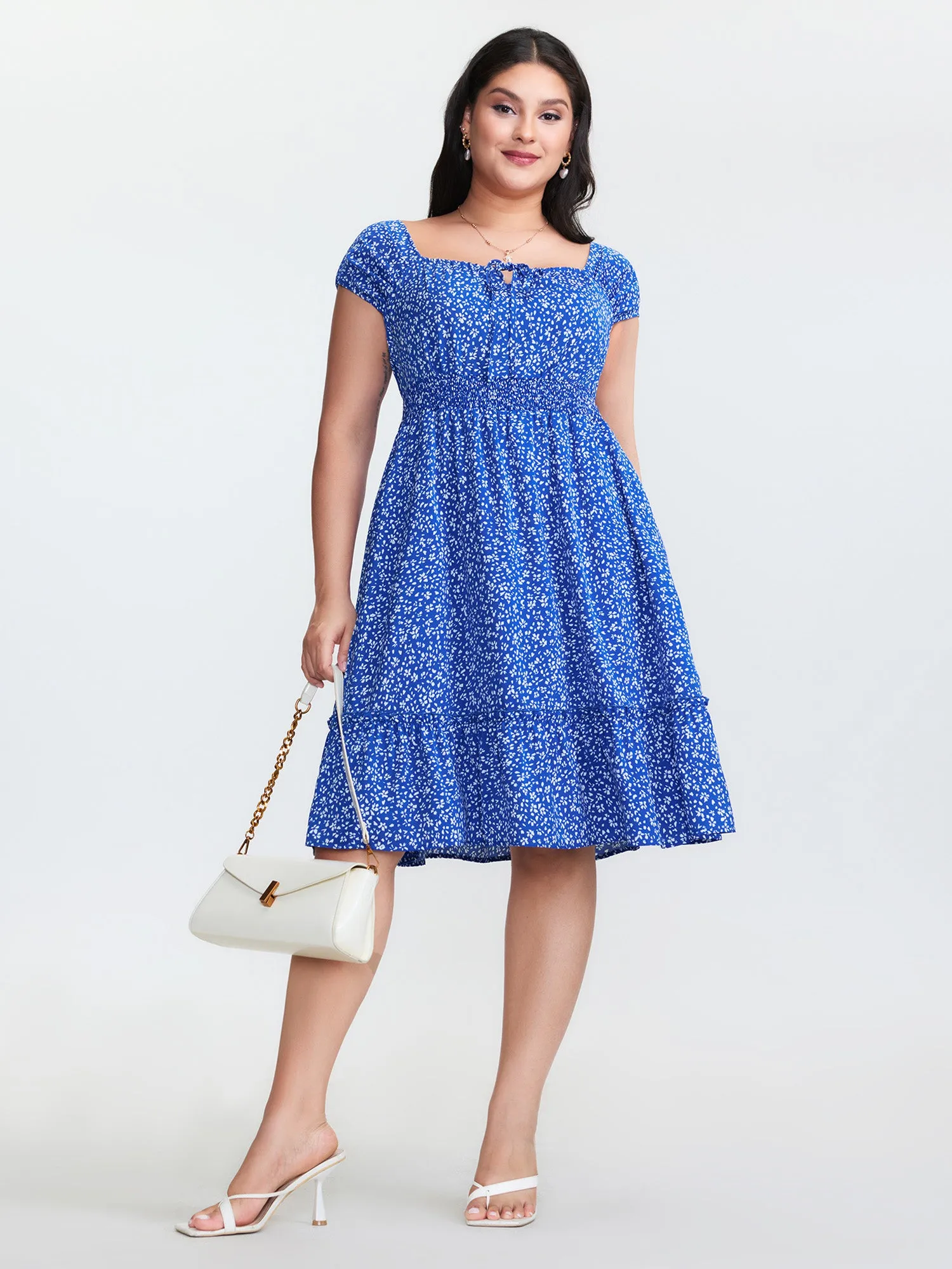 Micro Floral Print Bow-Tie Neckline Midi Dress sold by Bloomchic product image thumbnail 3