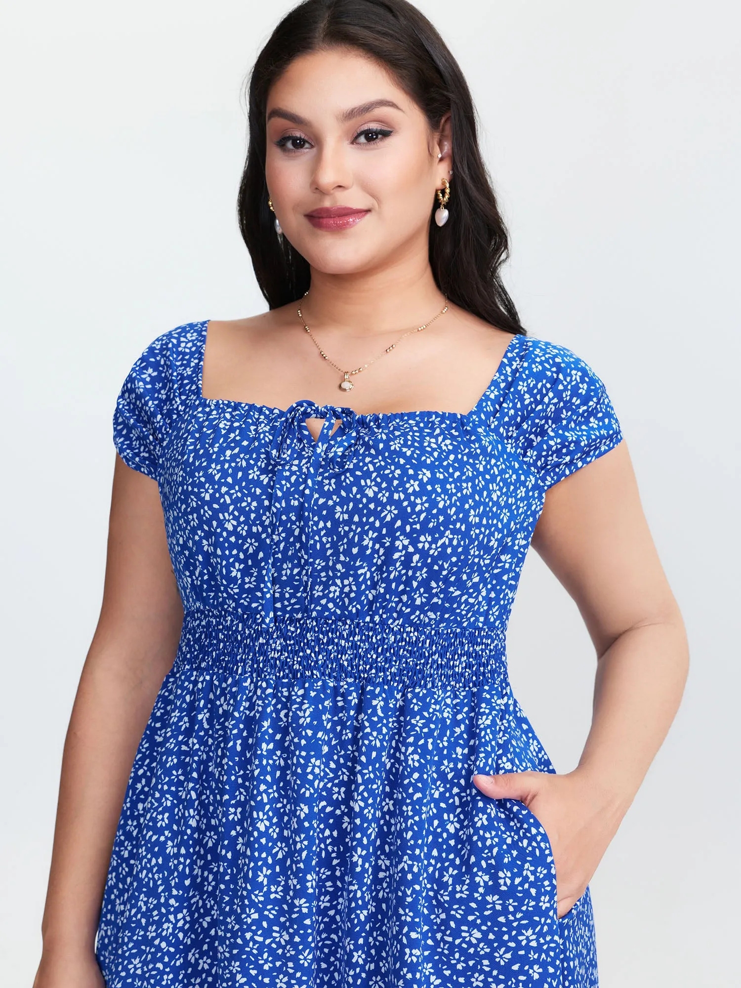 Micro Floral Print Bow-Tie Neckline Midi Dress sold by Bloomchic product image thumbnail 2