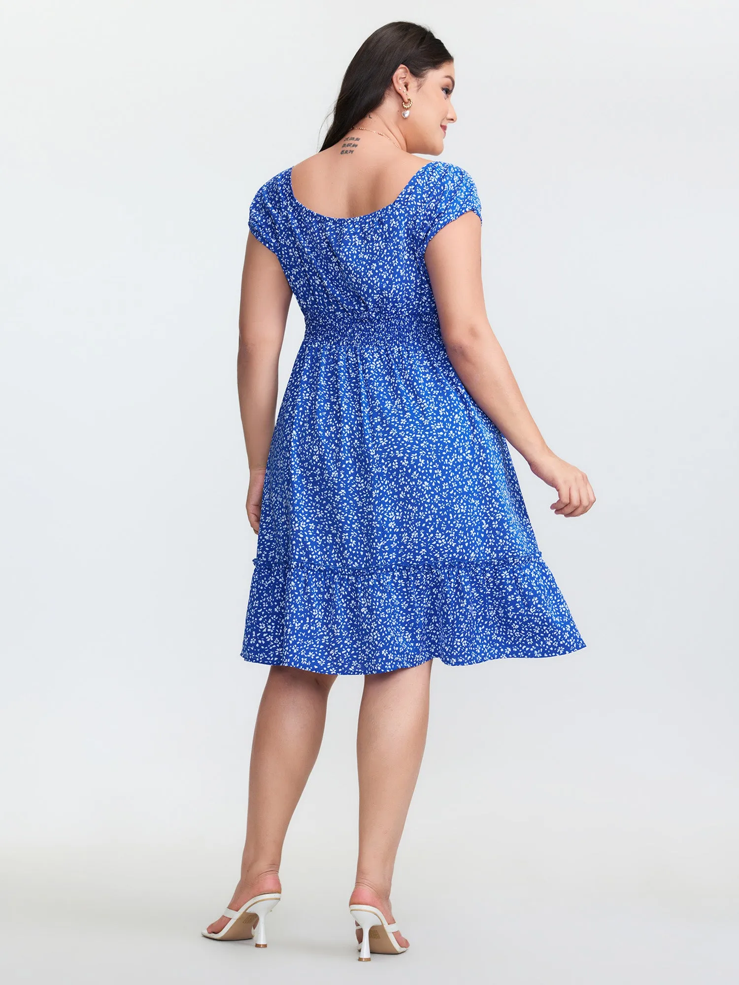 Micro Floral Print Bow-Tie Neckline Midi Dress sold by Bloomchic product image thumbnail 4