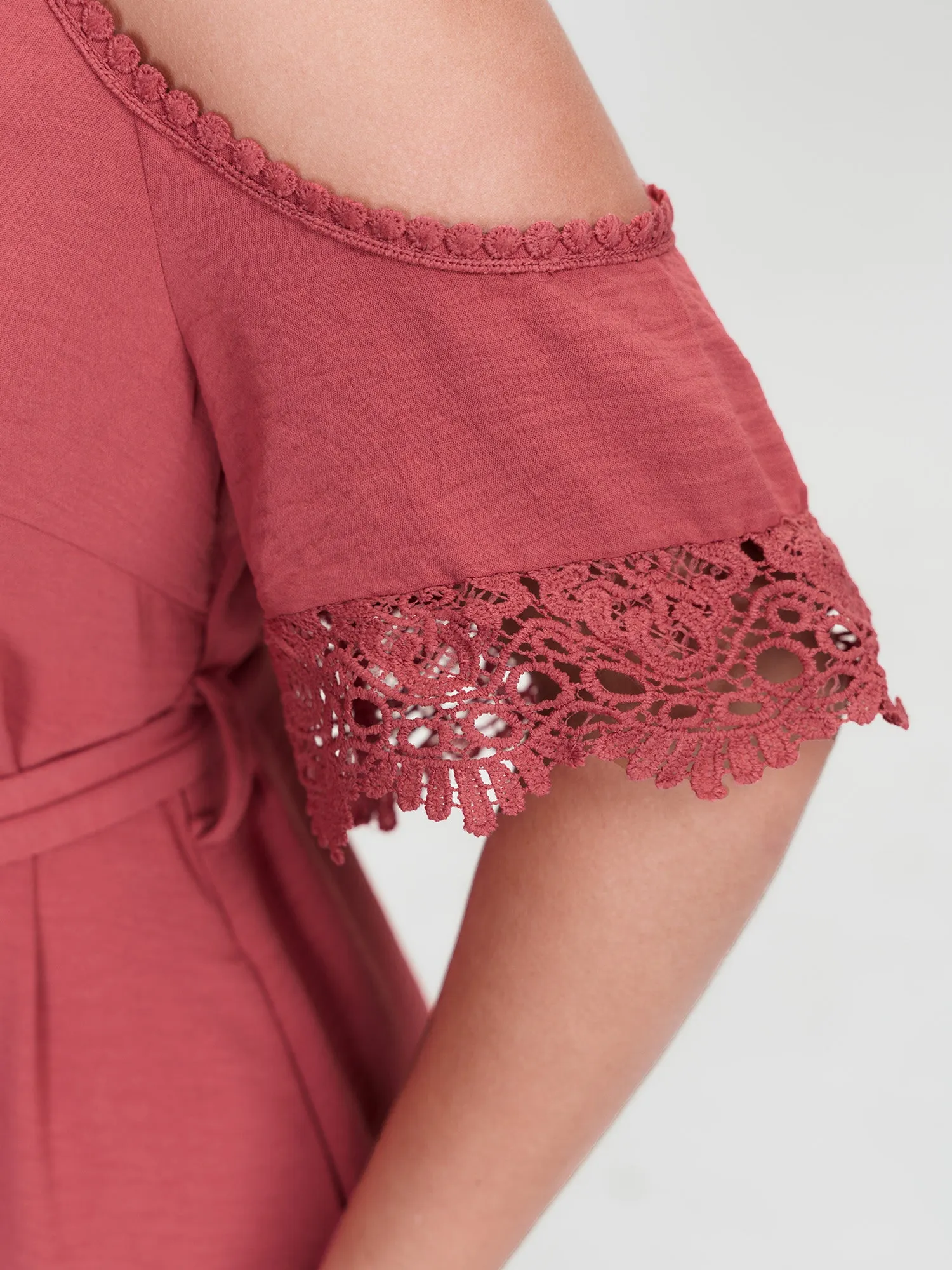 Off-Shoulder Waist Tie Mini Dress sold by Bloomchic product image thumbnail 4
