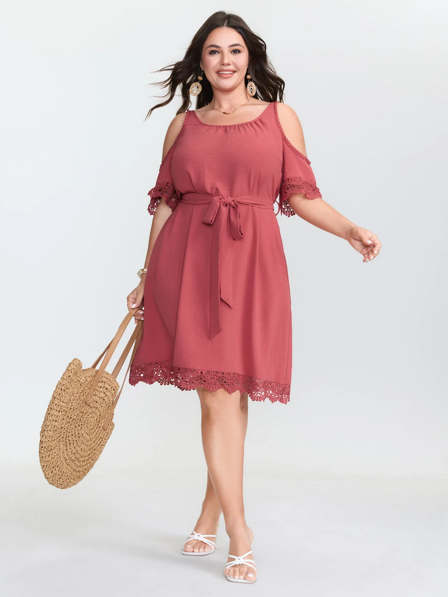 Off-Shoulder Waist Tie Mini Dress sold by Bloomchic product image thumbnail 2