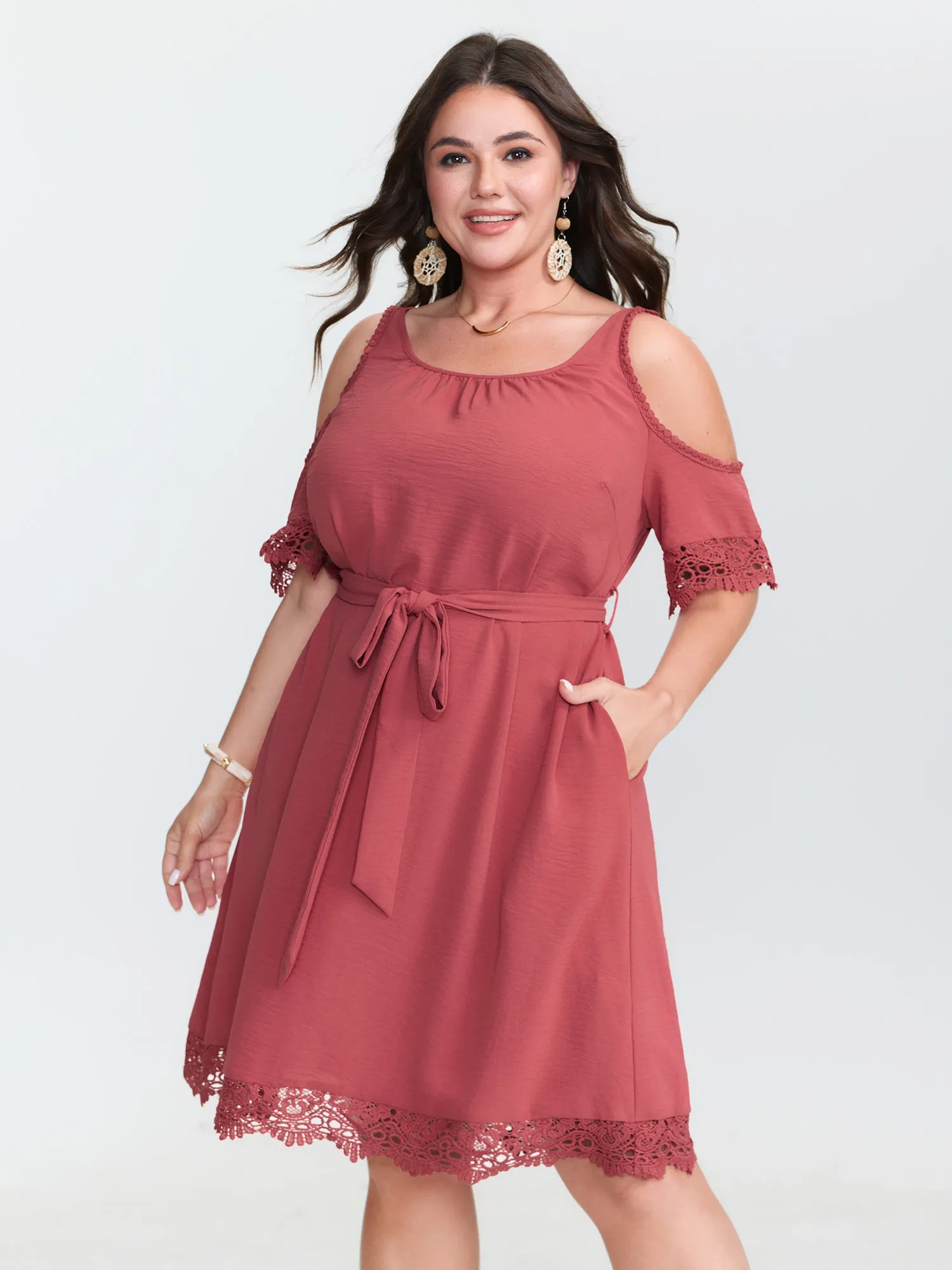 Off-Shoulder Waist Tie Mini Dress sold by Bloomchic