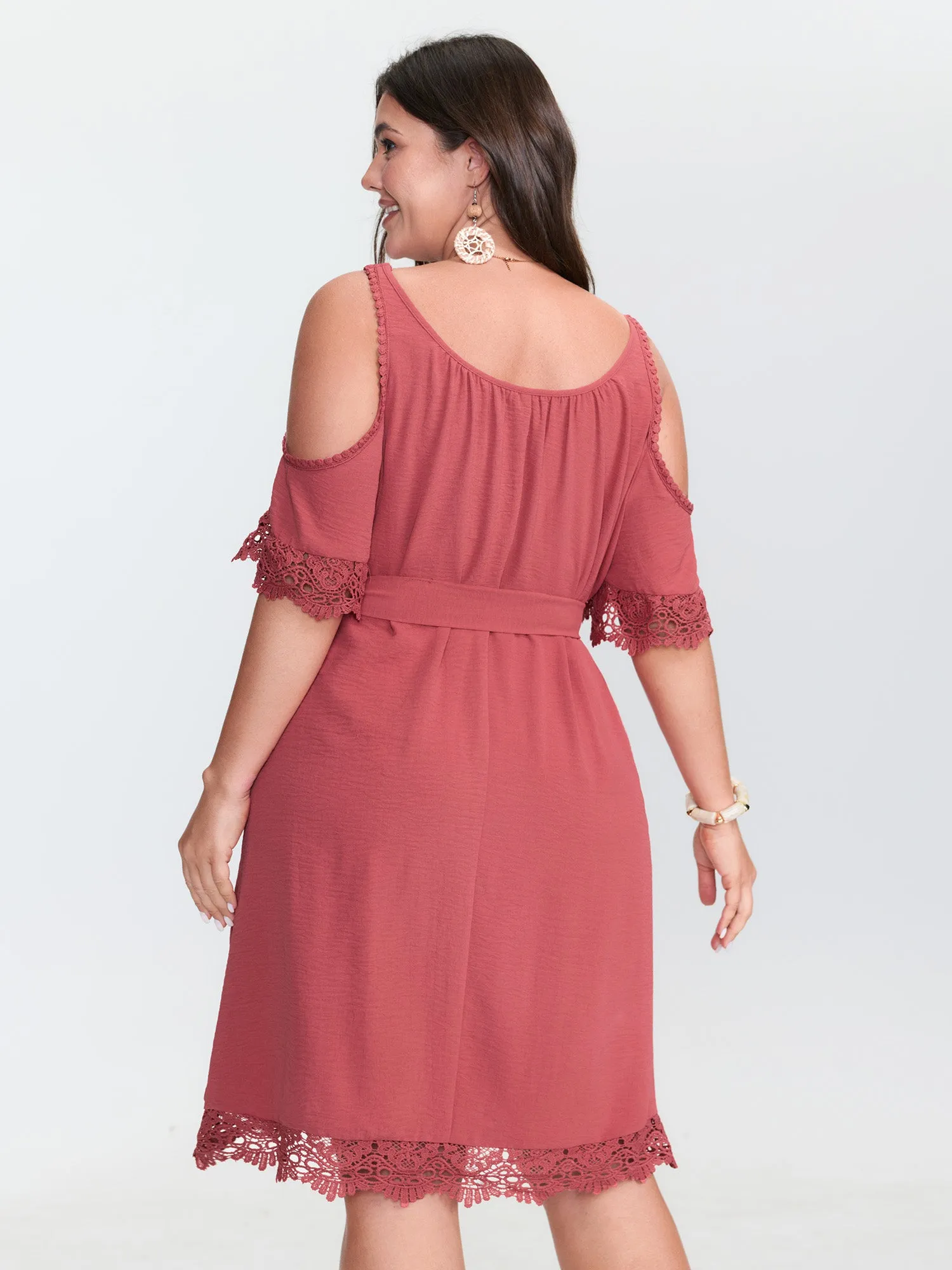 Off-Shoulder Waist Tie Mini Dress sold by Bloomchic product image thumbnail 5