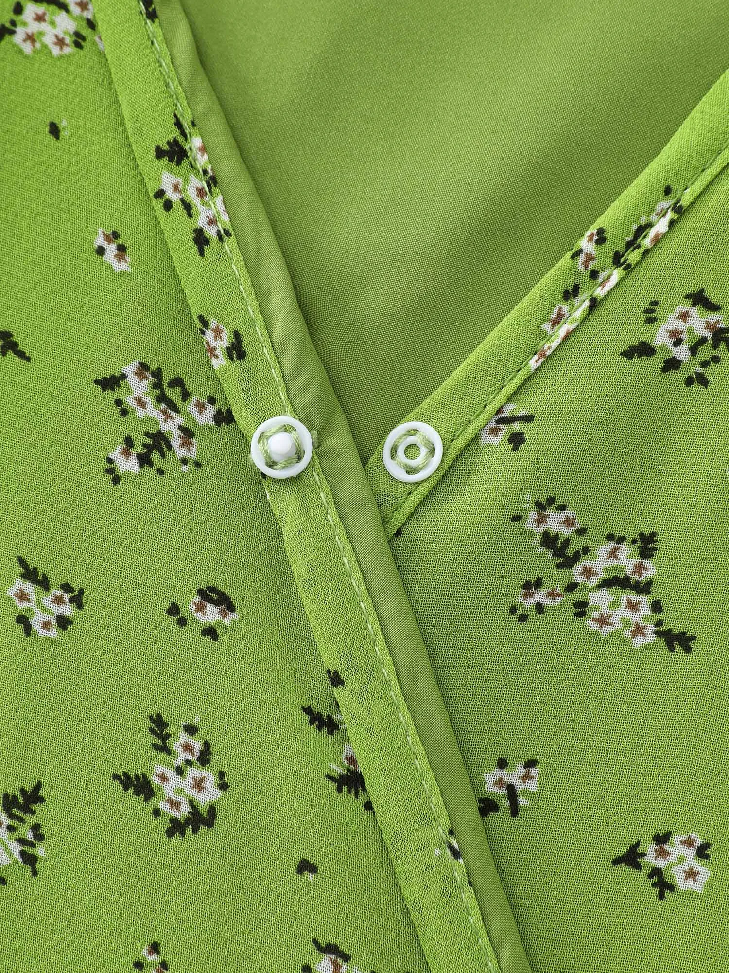 Floral Print Wrap Neck Ruffled Edge Midi Dress sold by Bloomchic product image thumbnail 5