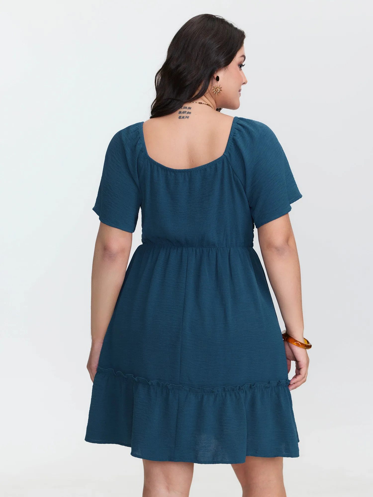 Shirred Bodice Ruffle Hem Flowy Mini Dress sold by Bloomchic product image thumbnail 4