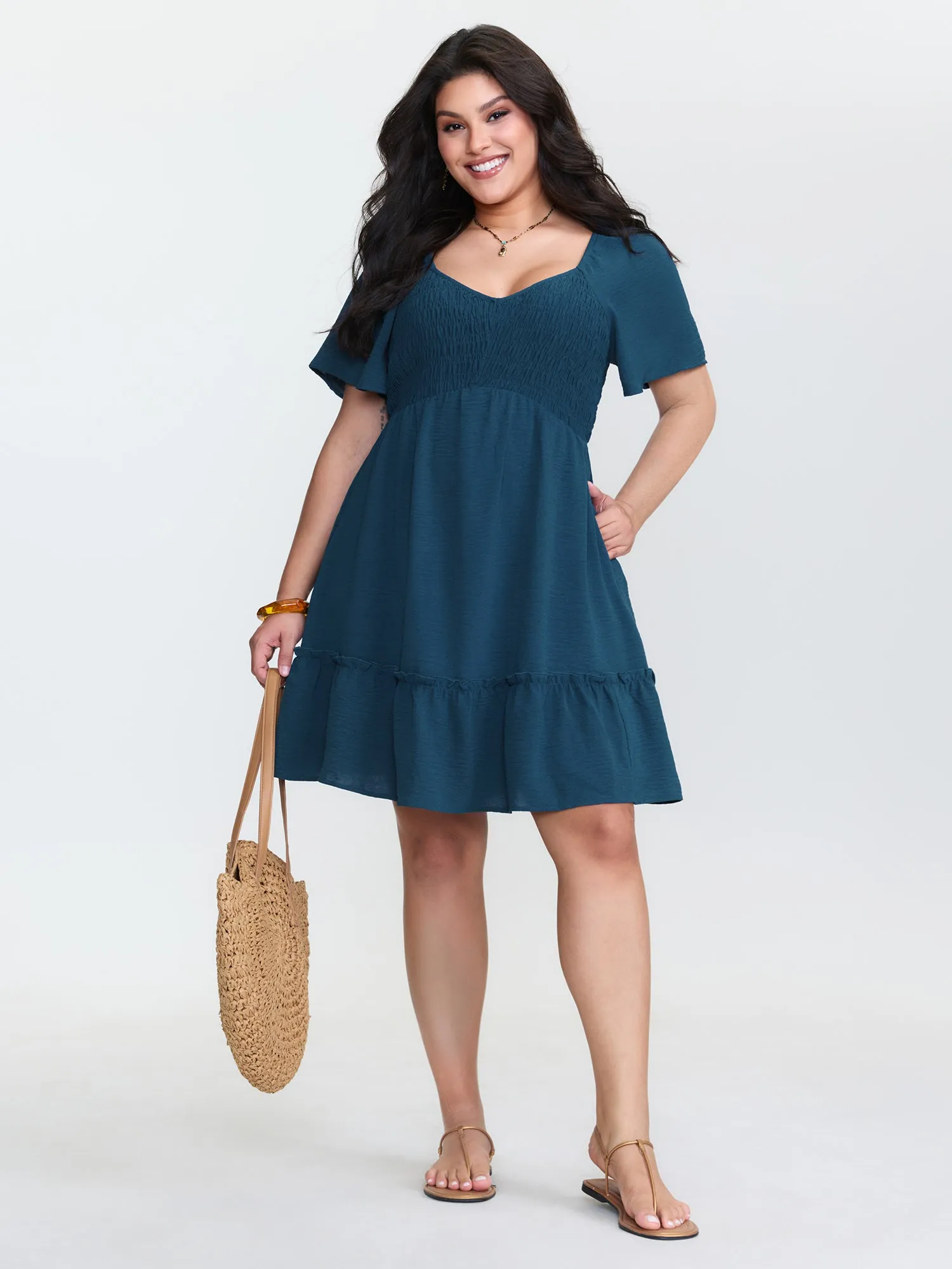Shirred Bodice Ruffle Hem Flowy Mini Dress sold by Bloomchic product image thumbnail 2