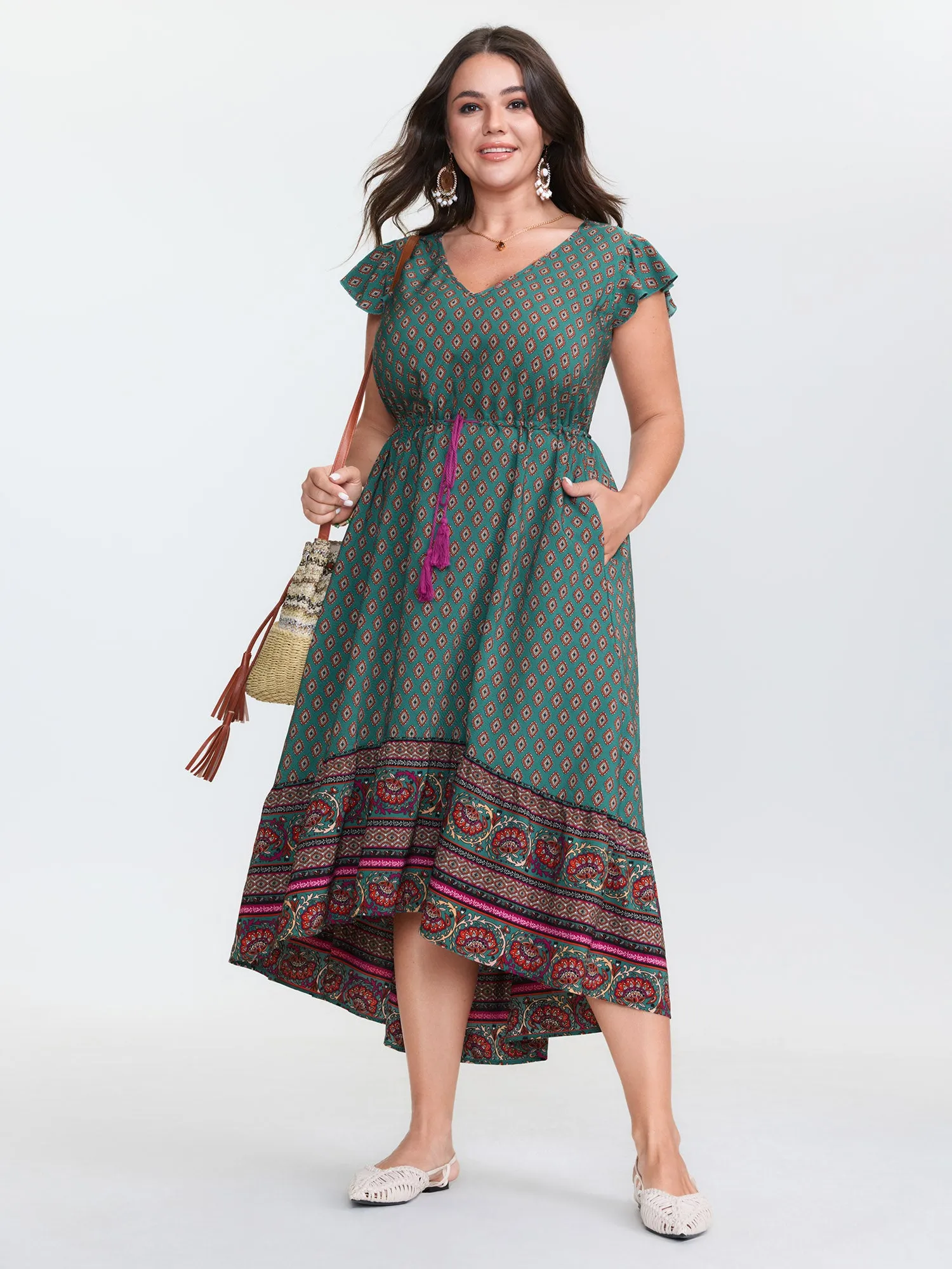 Floral Print High-Low Hem Midi Dress sold by Bloomchic