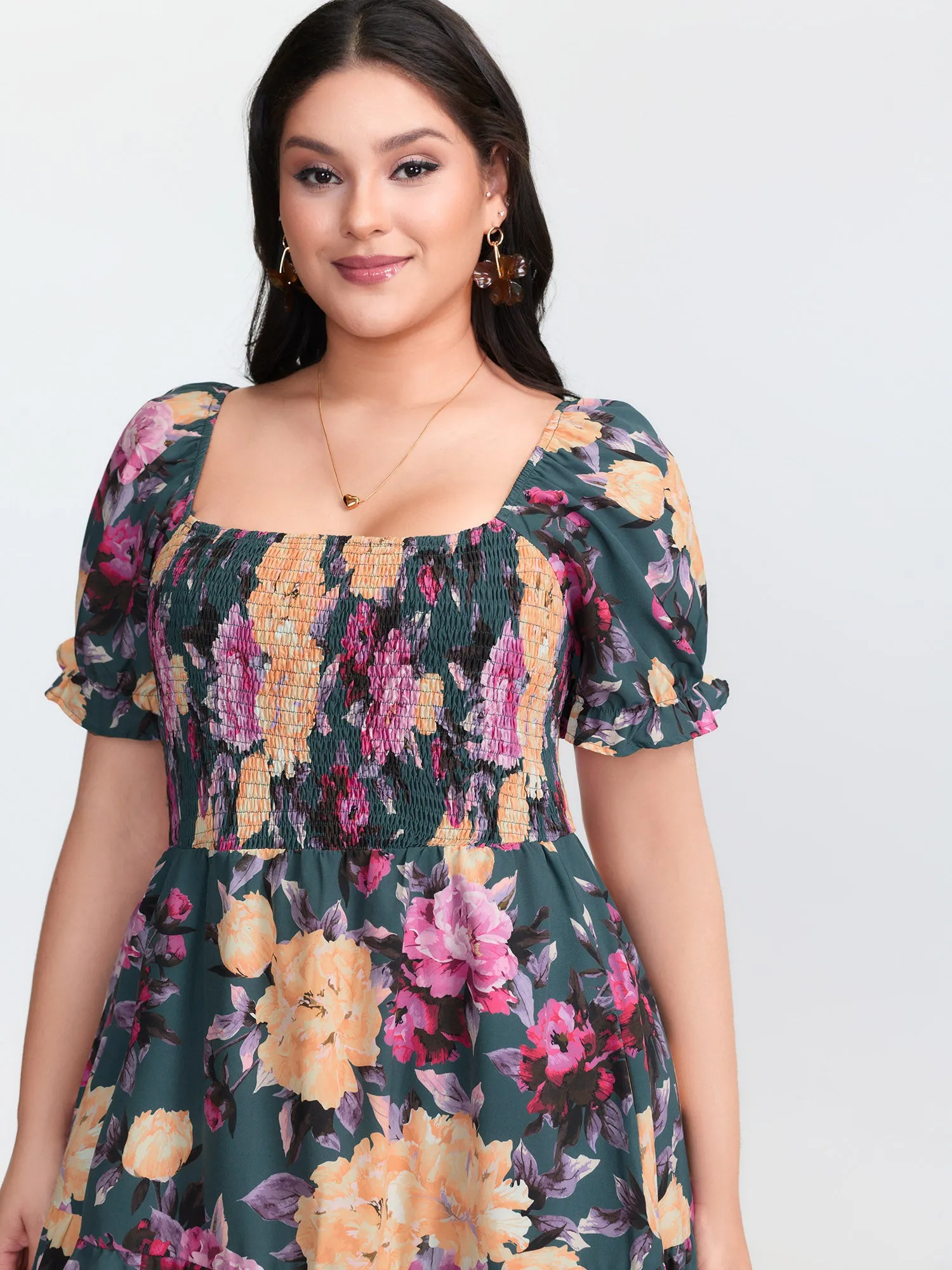 Floral Print Shirred Bodice Midi Dress sold by Bloomchic product image thumbnail 2