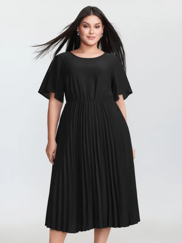 Plicated Detail Flared Sleeve Midi Dress sold by Bloomchic