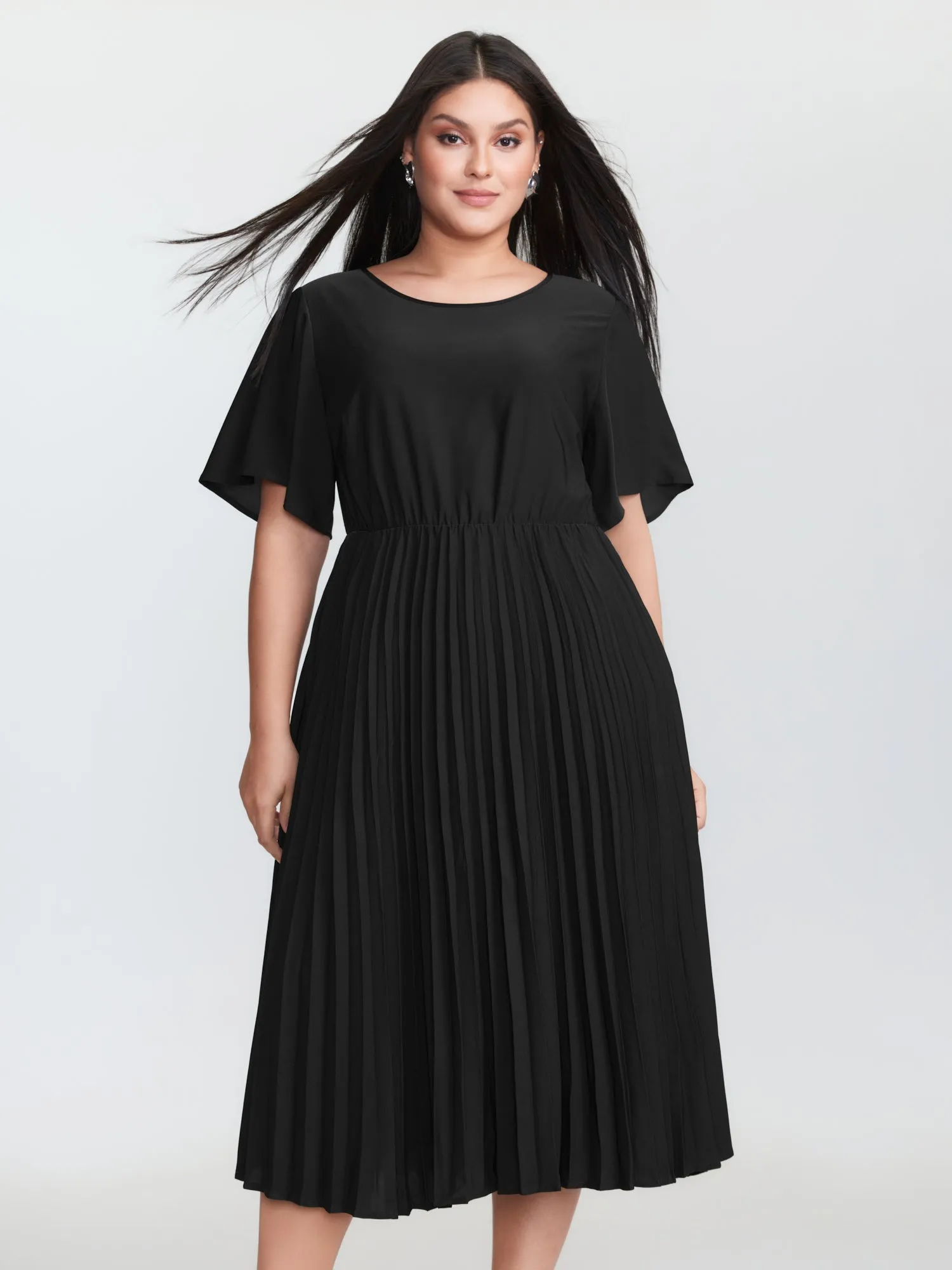 Plicated Detail Flared Sleeve Midi Dress sold by Bloomchic