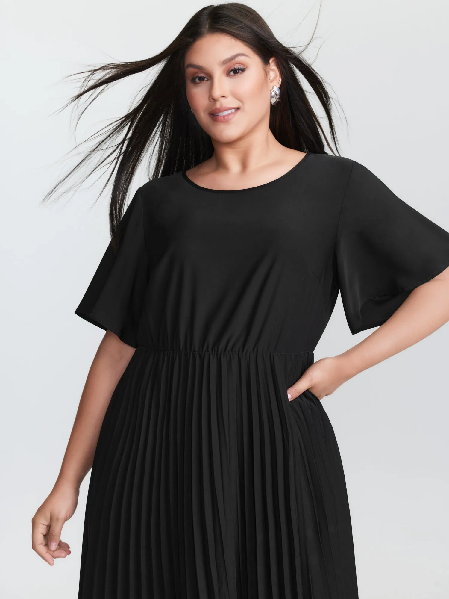 Plicated Detail Flared Sleeve Midi Dress sold by Bloomchic product image thumbnail 2