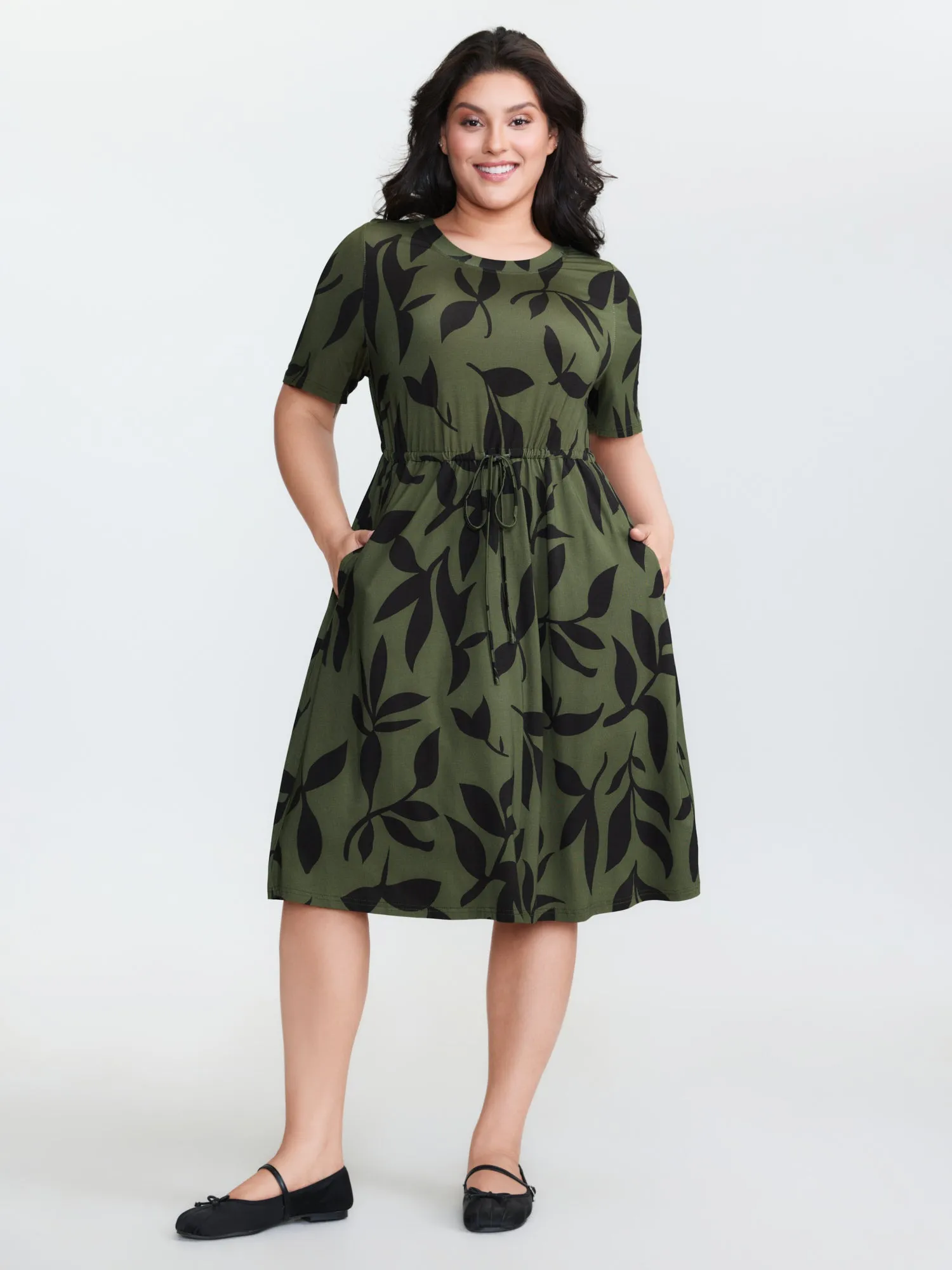 Stretchy Floral Print Waist Tie Midi Dress sold by Bloomchic product image thumbnail 3
