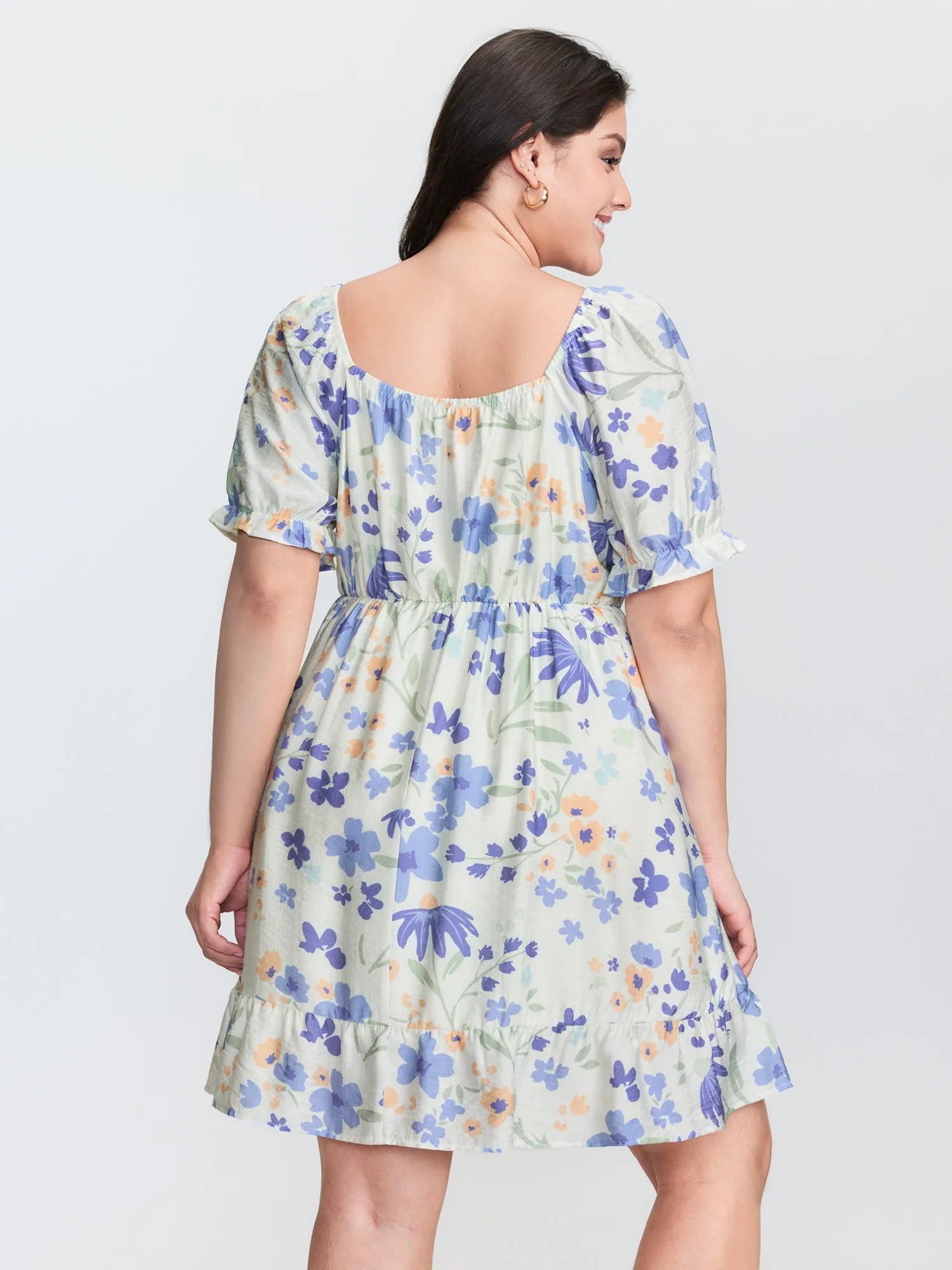 Floral Print Ruched Bodice Ruffled Short Dress sold by Bloomchic product image thumbnail 4