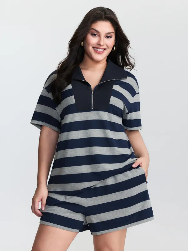 Monochrome Striped Lapel Collar Two-Piece Set made by Bloomchic