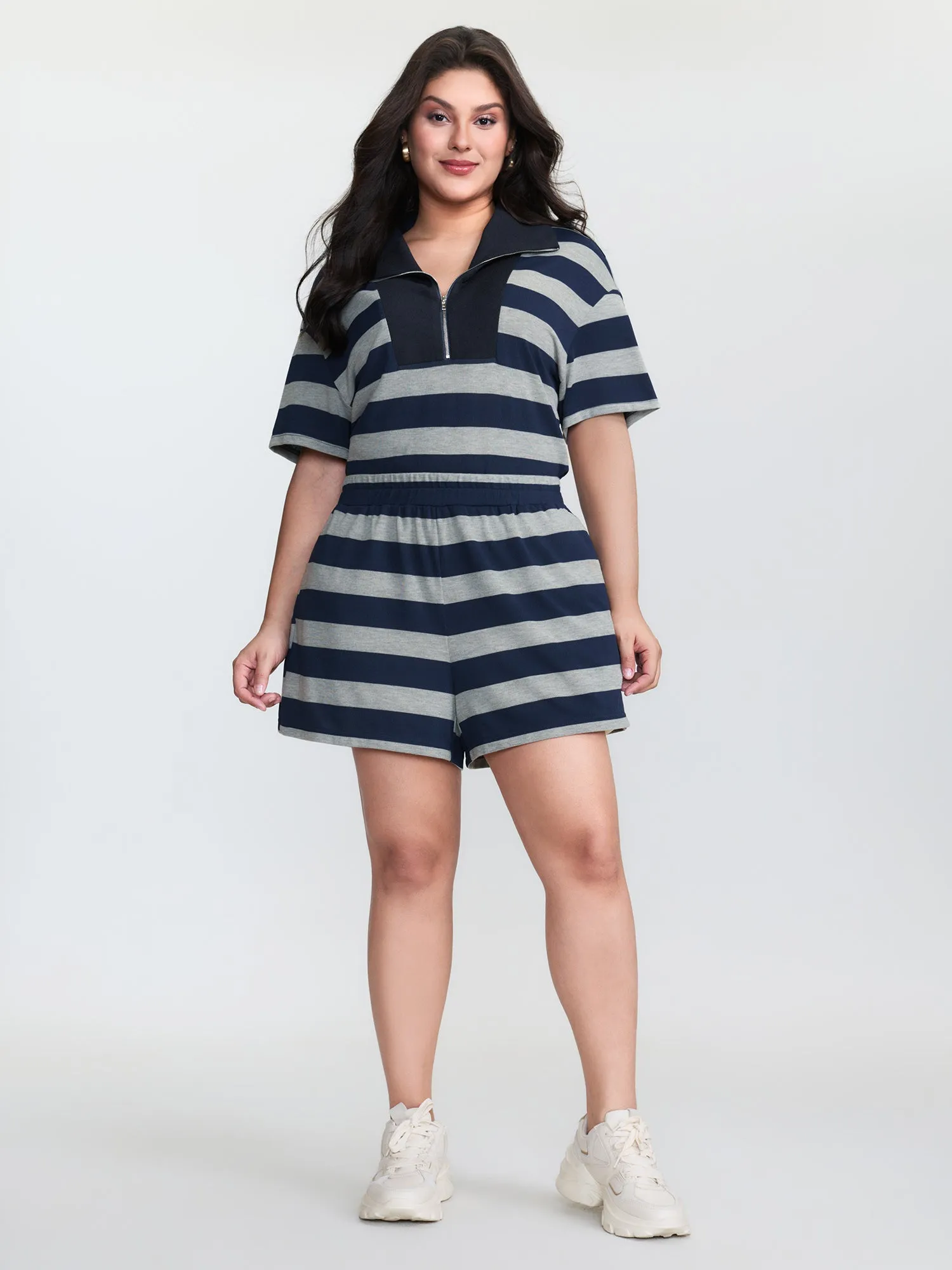 Monochrome Striped Lapel Collar Two-Piece Set sold by Bloomchic product image thumbnail 2