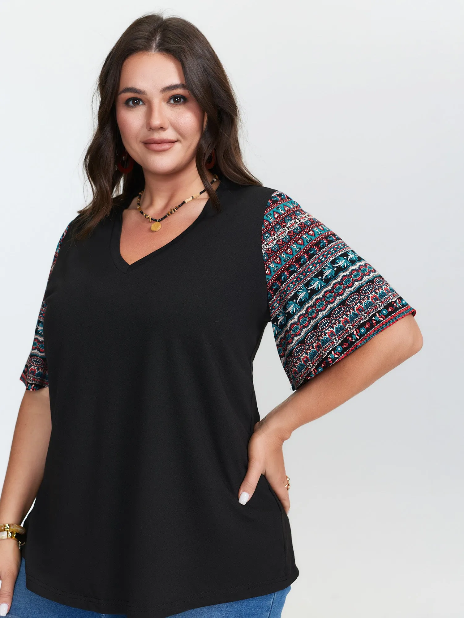 Colorful Boho Sleeve V-Neck Blouse sold by Bloomchic product image thumbnail 3